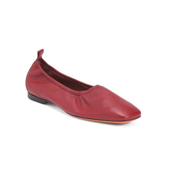 SANTONI Red Made In Italy Leather Glove Ballerina Flats